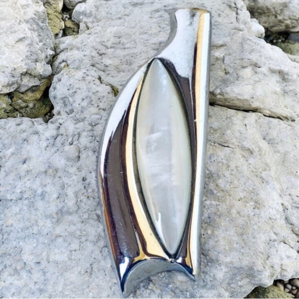 Sterling Silver 925 LUC Lucas Lameth Signed Mother of Pear Pendant Modernist - Picture 3 of 11